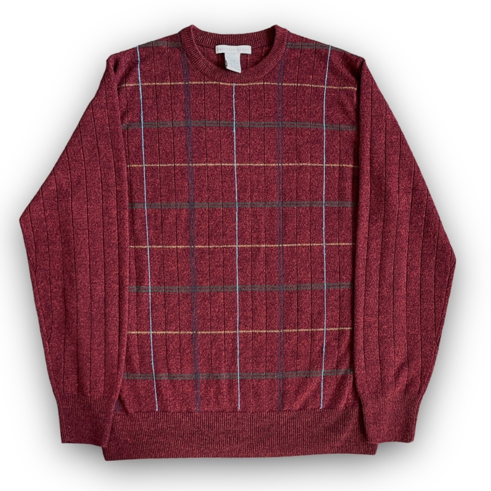 Vintage Maroon Geoffrey Beene Plaid Acrylic Crewneck Sweater